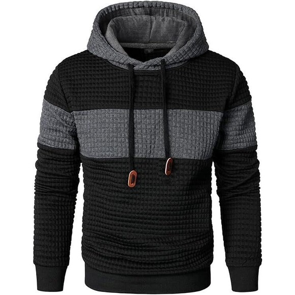 Men’s Sweatshirts Long Sleeve Pullover Patchwork Plaid Jacquard Hoodie Small - Picture 2 of 5